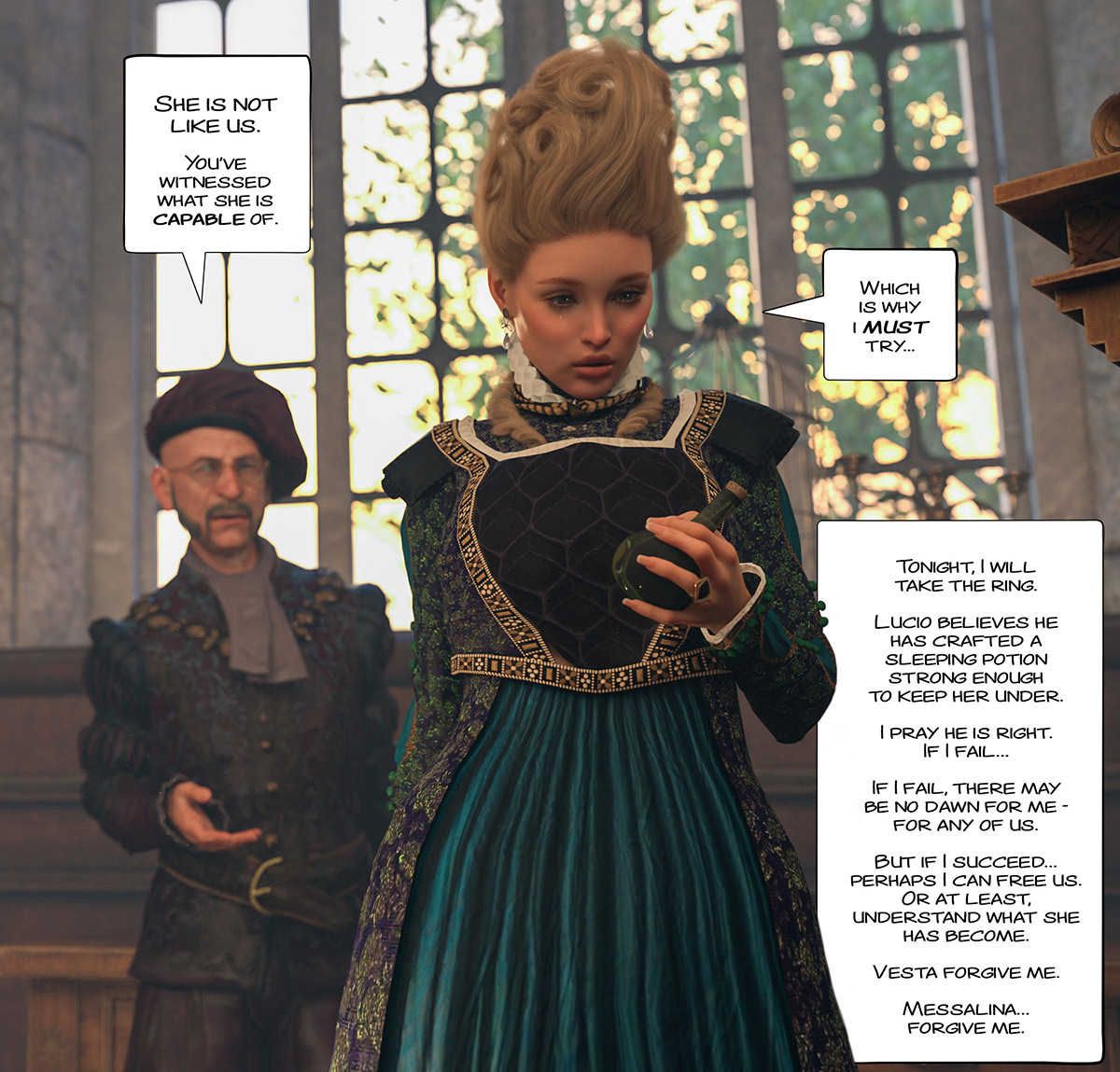 Knelt in the hay with a cock in each hand and a third awaiting her mouth - The ring of the Roman Empress 8